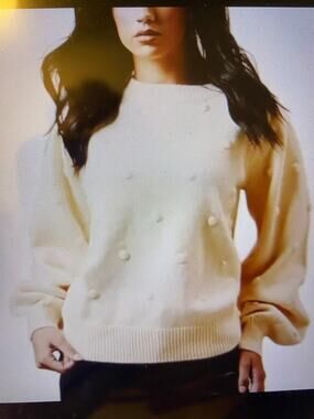 Eloquii Cream Bobble Knit Puff Sleeve Boxy Pullover Sweater 18/20 Boho